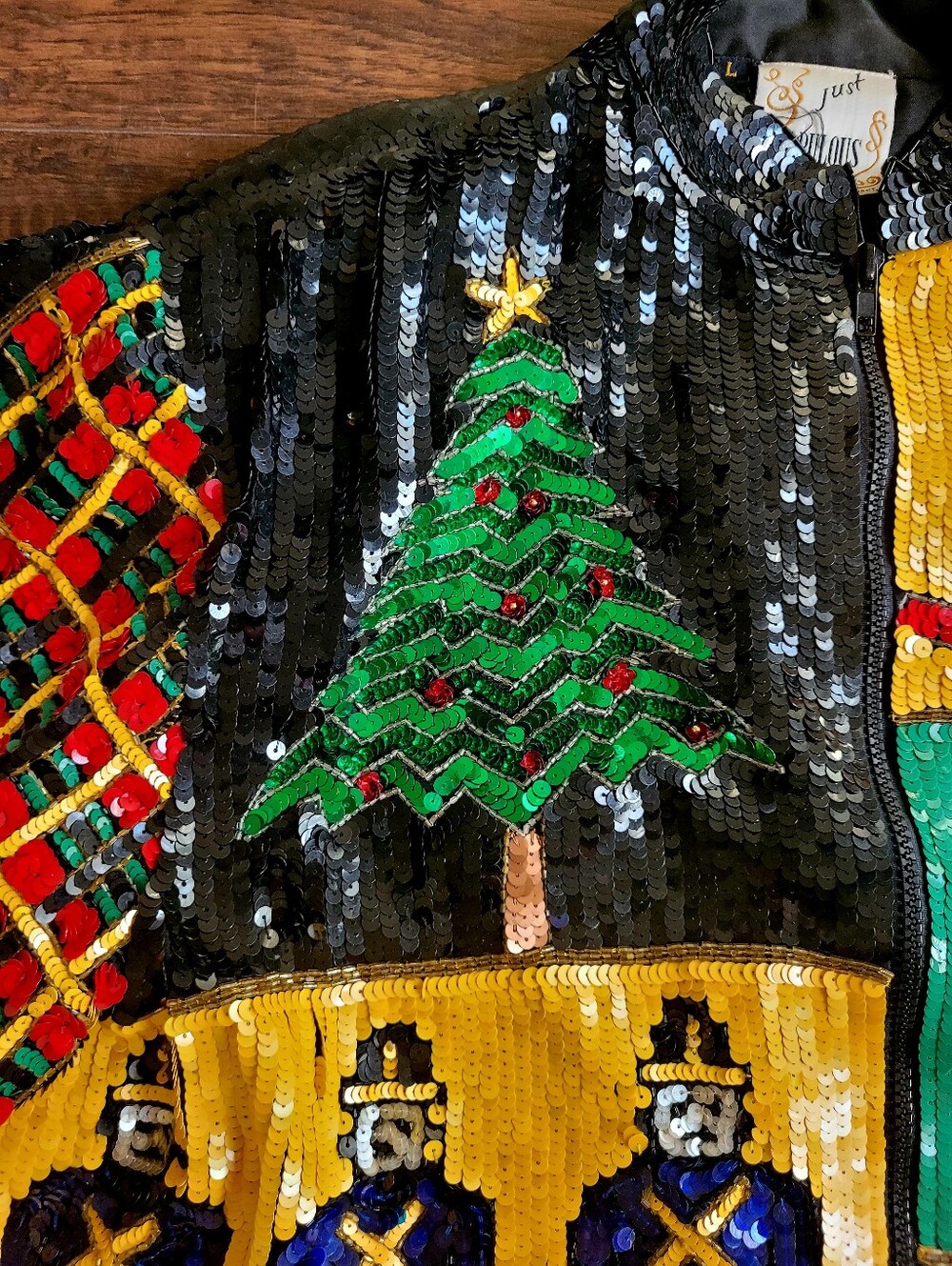 Vintage Just Fabulous Christmas Sequin Jacket Santa Nutcracker Size L - Picture 4 of 13
